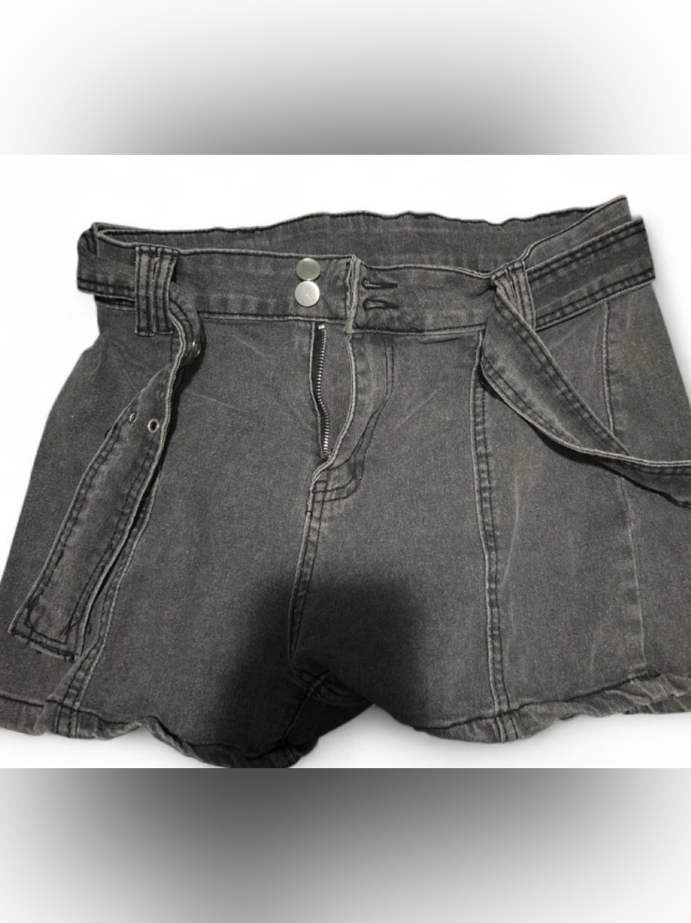 High-Waist Washed Black Denim Shorts